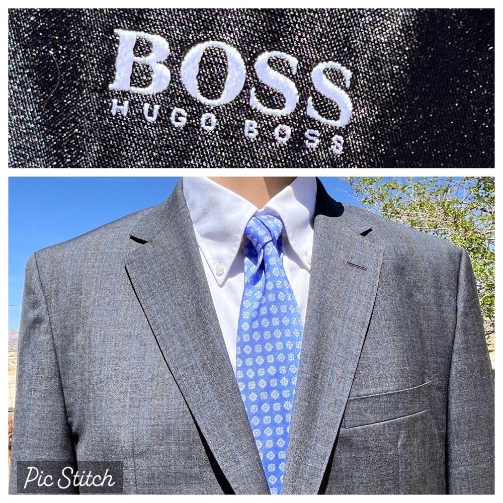 Hugo Boss Suit Jacket Mens 40R Grey Super 100‎ Virgin Wool Two Button Blazer